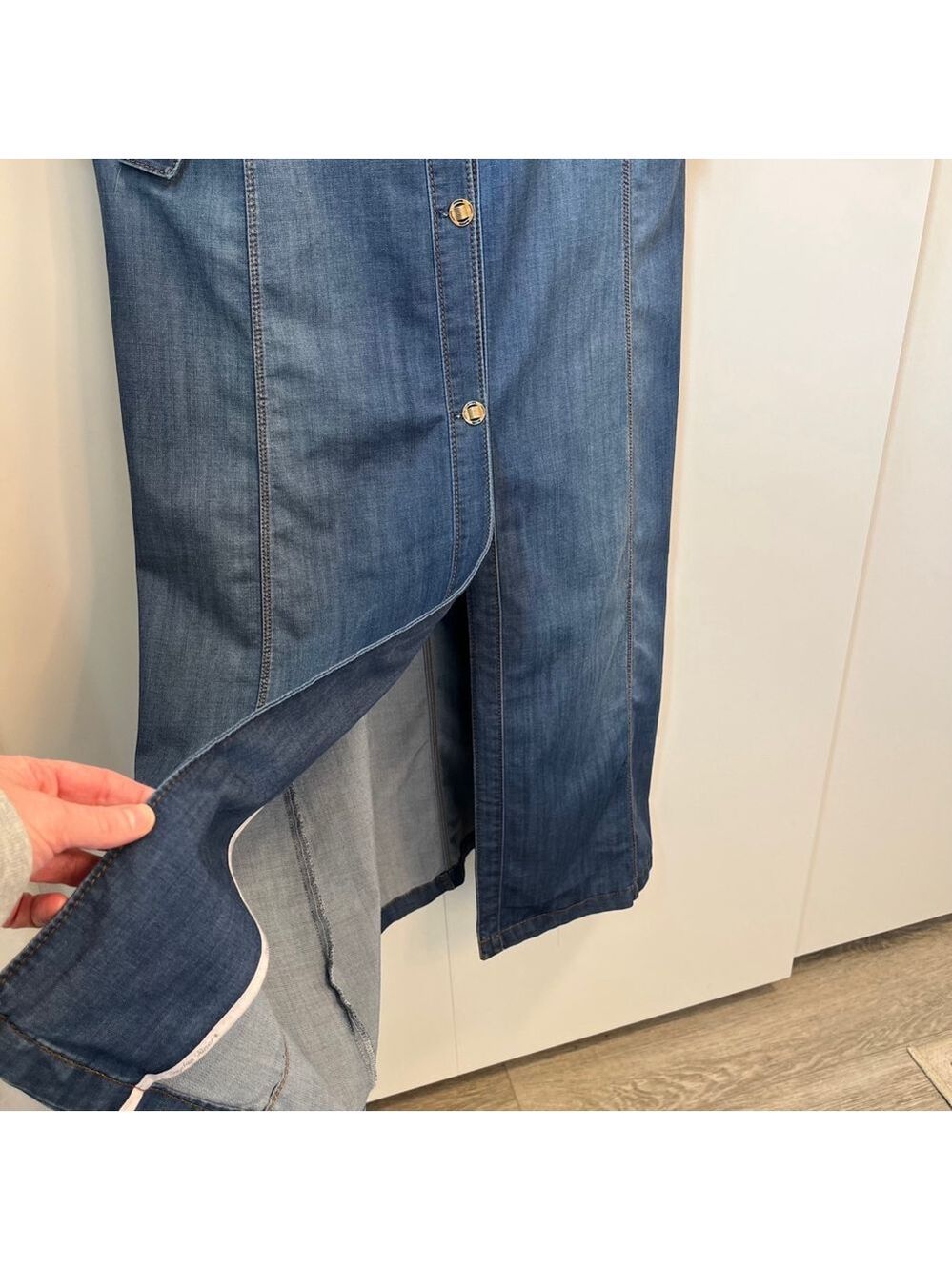 Vintage 1970s Denim Maxi Shirt Dress Western Rodeo Ankle Length Sheath ~Size M/L - Picture 9 of 16